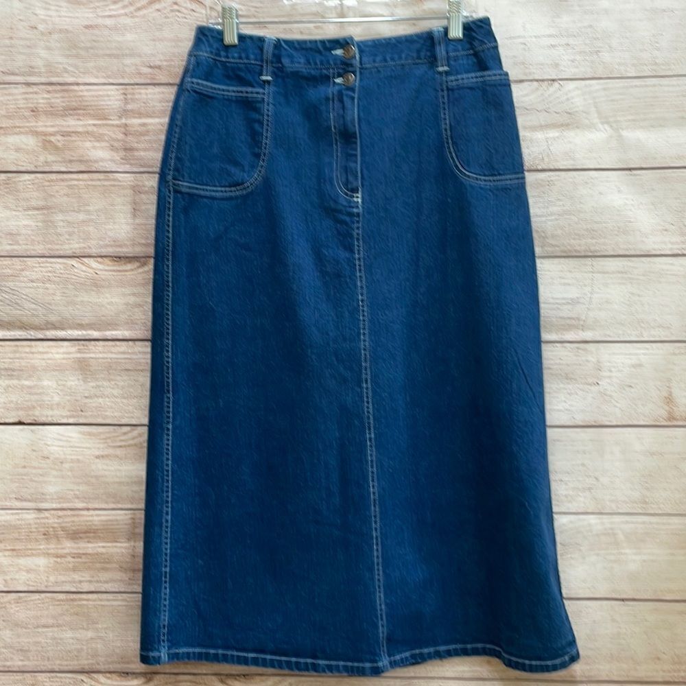 SAG HARBOR SPORT MODEST MAXI SKIRT IN BLUE DENIM